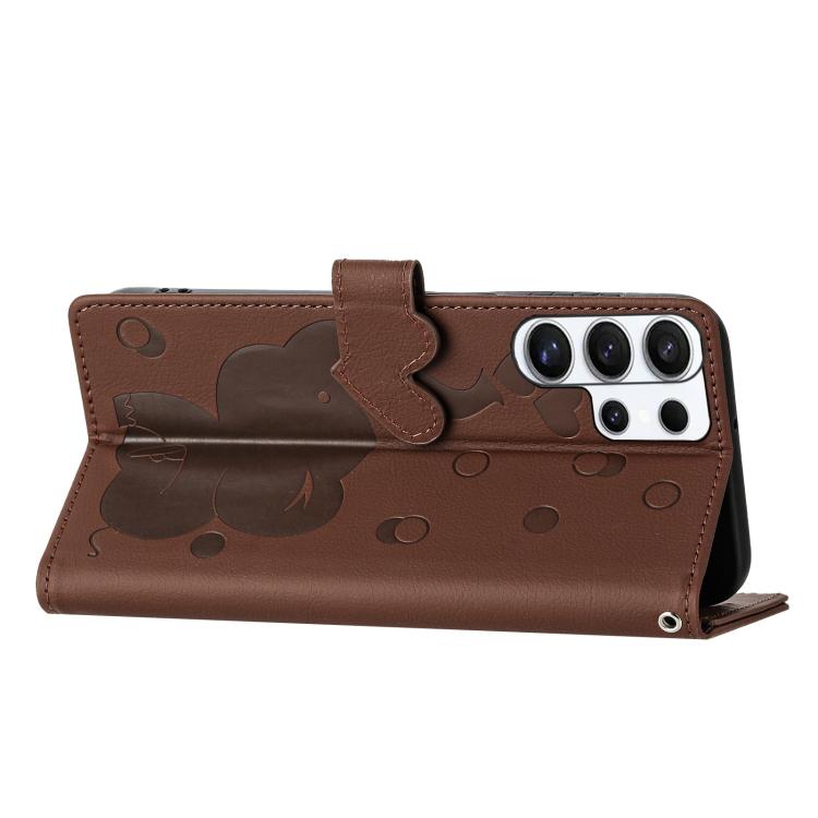 For Samsung Galaxy S26 Ultra 5G Cartoon Elephant Embossed Leather Phone Case