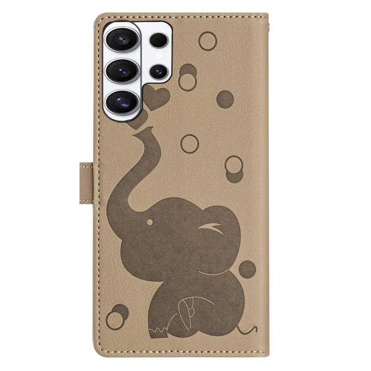For Samsung Galaxy S26 Ultra 5G Cartoon Elephant Embossed Leather Phone Case
