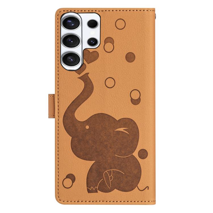 For Samsung Galaxy S26 Ultra 5G Cartoon Elephant Embossed Leather Phone Case