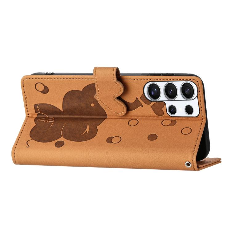 For Samsung Galaxy S26 Ultra 5G Cartoon Elephant Embossed Leather Phone Case