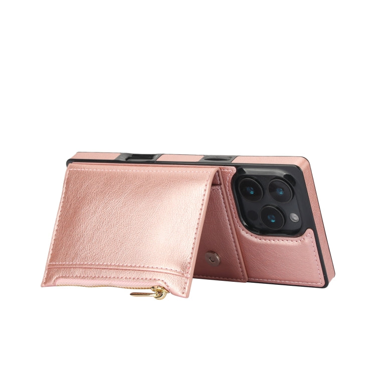 For iPhone 16 Pro Max Square Zipper Wallet Bag TPU+PU Back Cover Case
