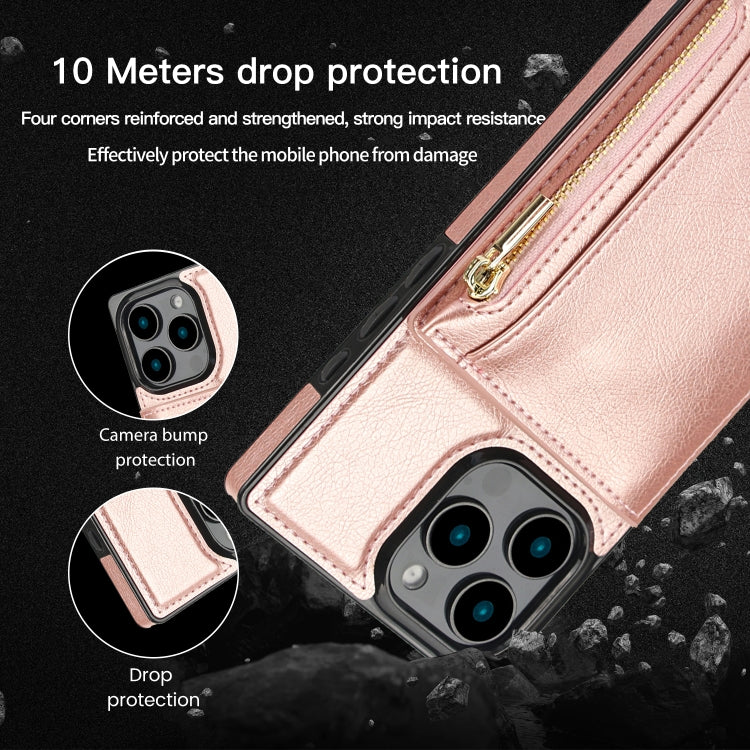 For iPhone 16 Pro Max Square Zipper Wallet Bag TPU+PU Back Cover Case