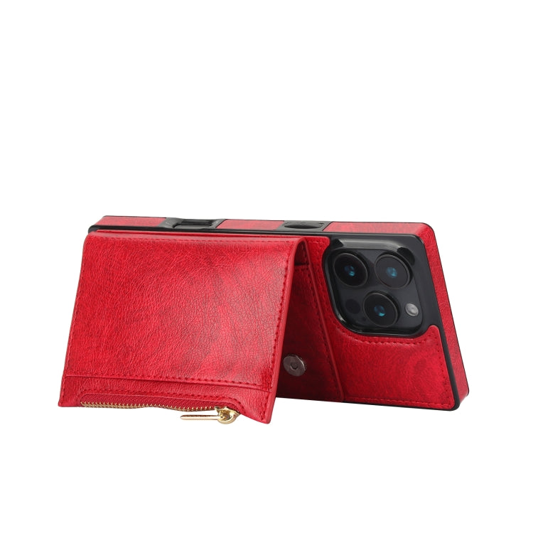 For iPhone 16 Pro Max Square Zipper Wallet Bag TPU+PU Back Cover Case