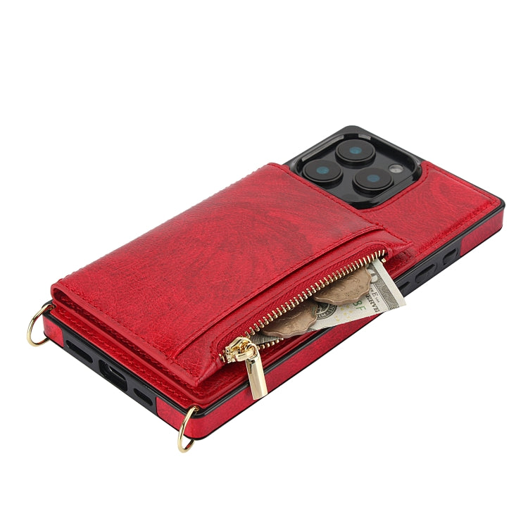 For iPhone 16 Pro Max Square Zipper Wallet Bag TPU+PU Back Cover Case