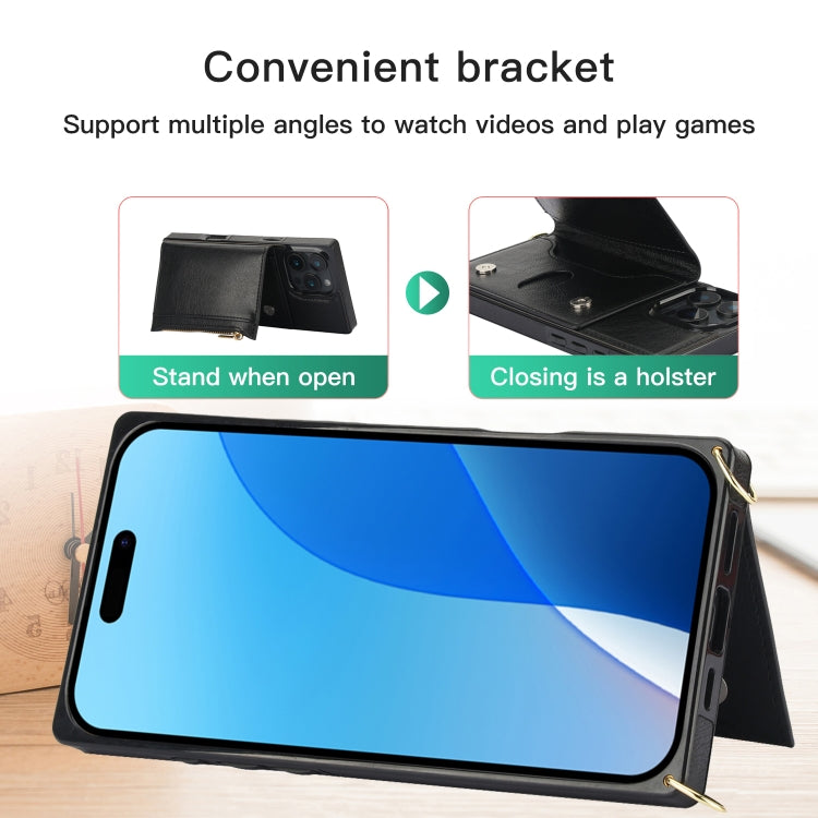 For iPhone 16 Pro Max Square Zipper Wallet Bag TPU+PU Back Cover Case
