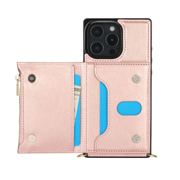 For iPhone 16 Pro Square Zipper Wallet Bag TPU+PU Back Cover Case
