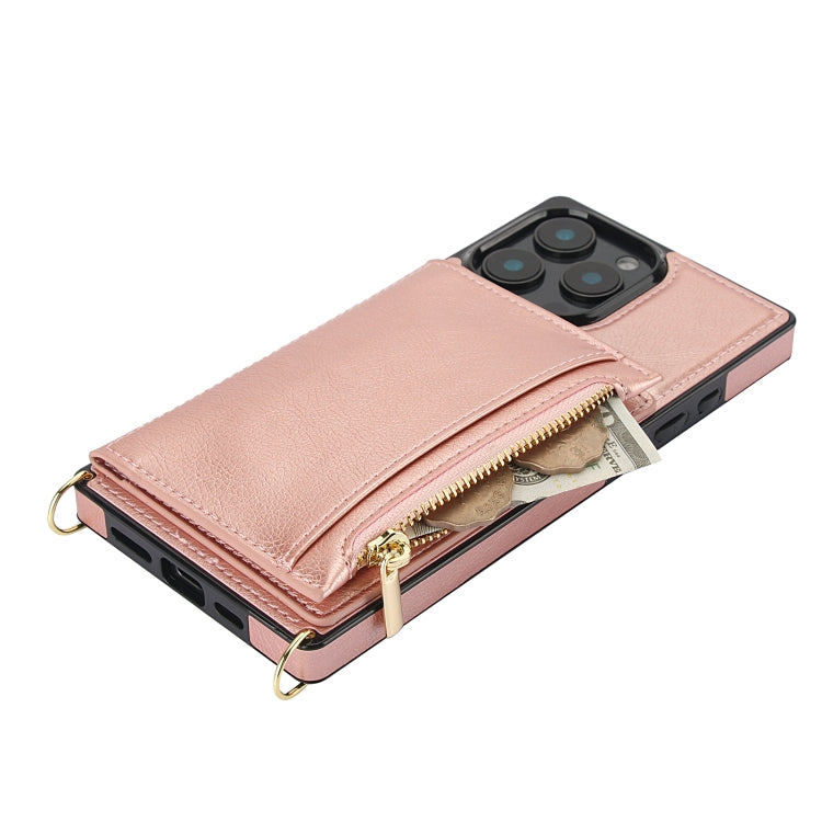 For iPhone 16 Pro Square Zipper Wallet Bag TPU+PU Back Cover Case