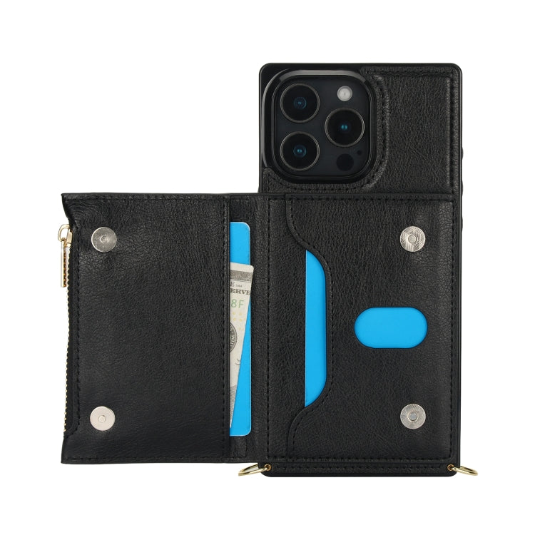 For iPhone 16 Pro Square Zipper Wallet Bag TPU+PU Back Cover Case