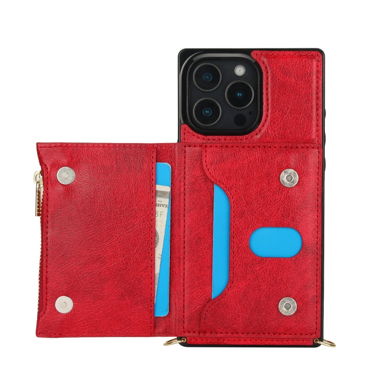 For iPhone 16 Pro Square Zipper Wallet Bag TPU+PU Back Cover Case