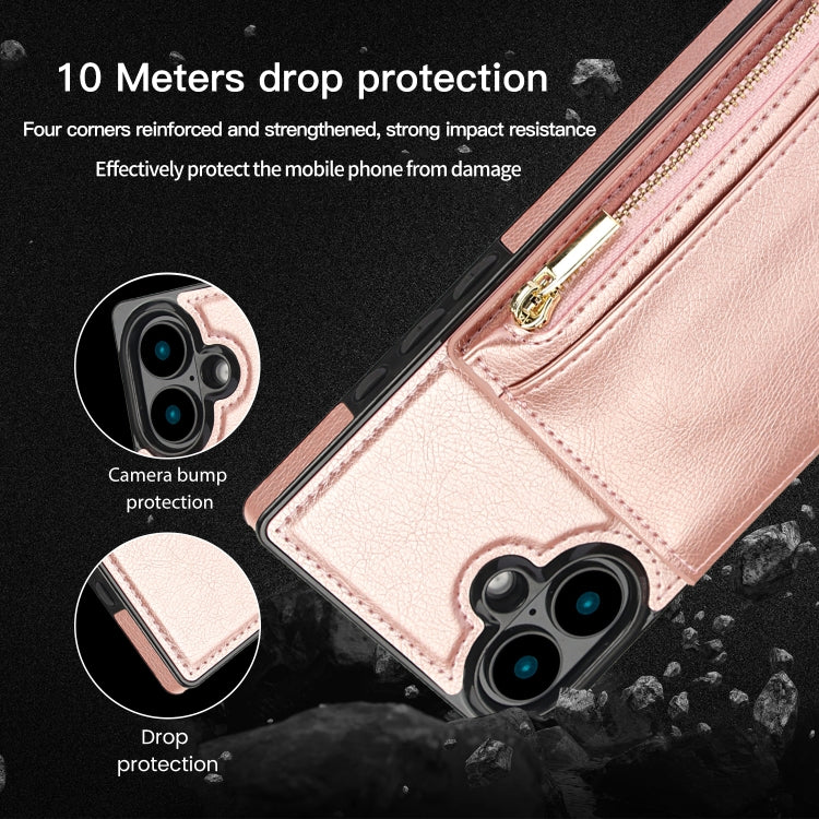 For iPhone 16 Plus Square Zipper Wallet Bag TPU+PU Back Cover Case