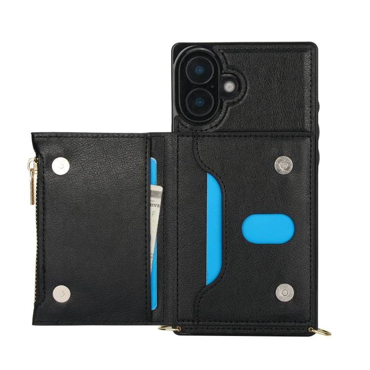 For iPhone 16 Plus Square Zipper Wallet Bag TPU+PU Back Cover Case