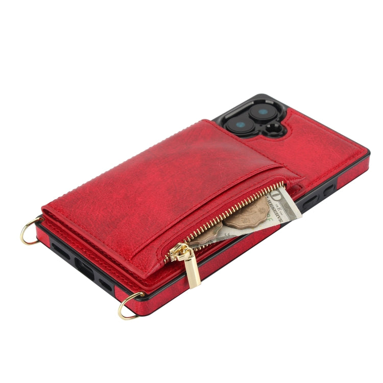 For iPhone 16 Plus Square Zipper Wallet Bag TPU+PU Back Cover Case