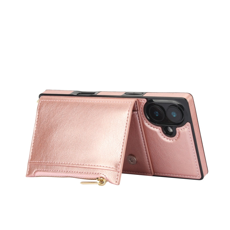 For iPhone 16 Square Zipper Wallet Bag TPU+PU Back Cover Case