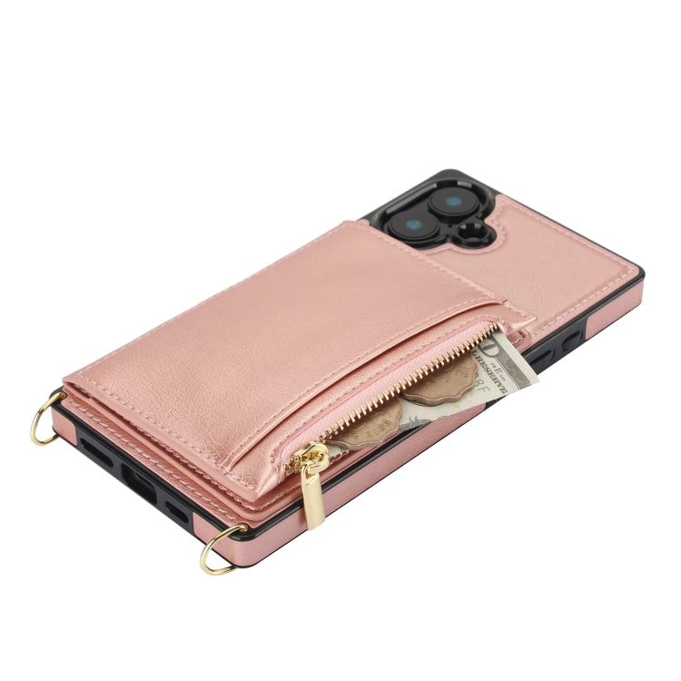 For iPhone 16 Square Zipper Wallet Bag TPU+PU Back Cover Case