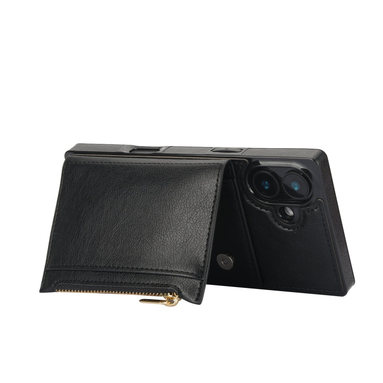 For iPhone 16 Square Zipper Wallet Bag TPU+PU Back Cover Case