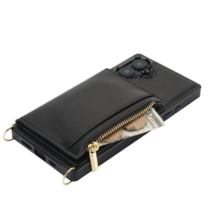 For iPhone 16 Square Zipper Wallet Bag TPU+PU Back Cover Case