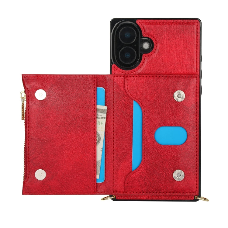 For iPhone 16 Square Zipper Wallet Bag TPU+PU Back Cover Case