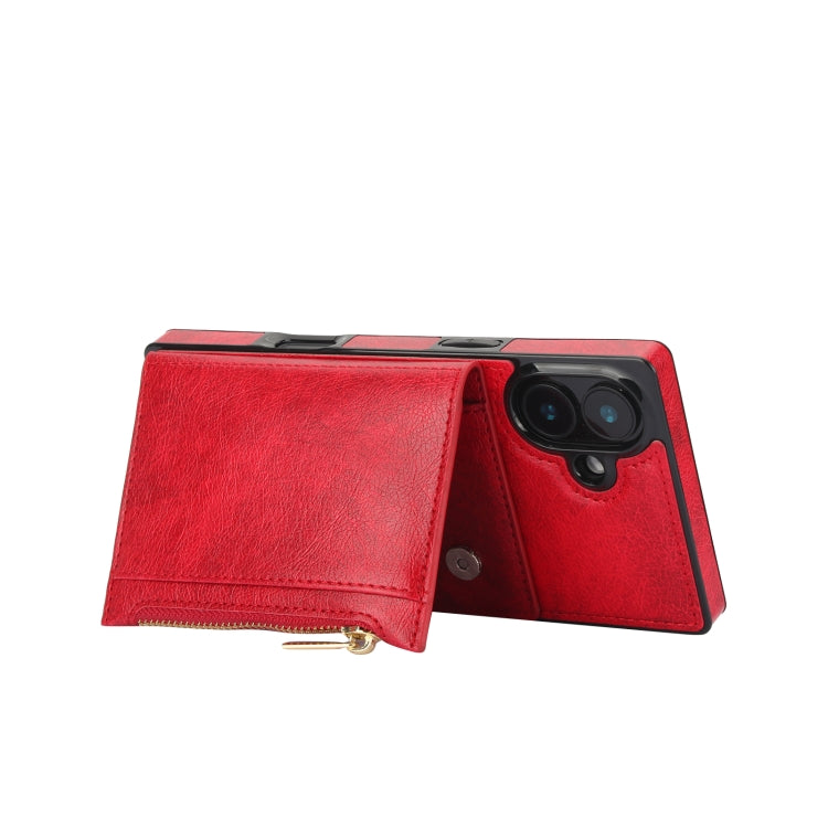 For iPhone 16 Square Zipper Wallet Bag TPU+PU Back Cover Case