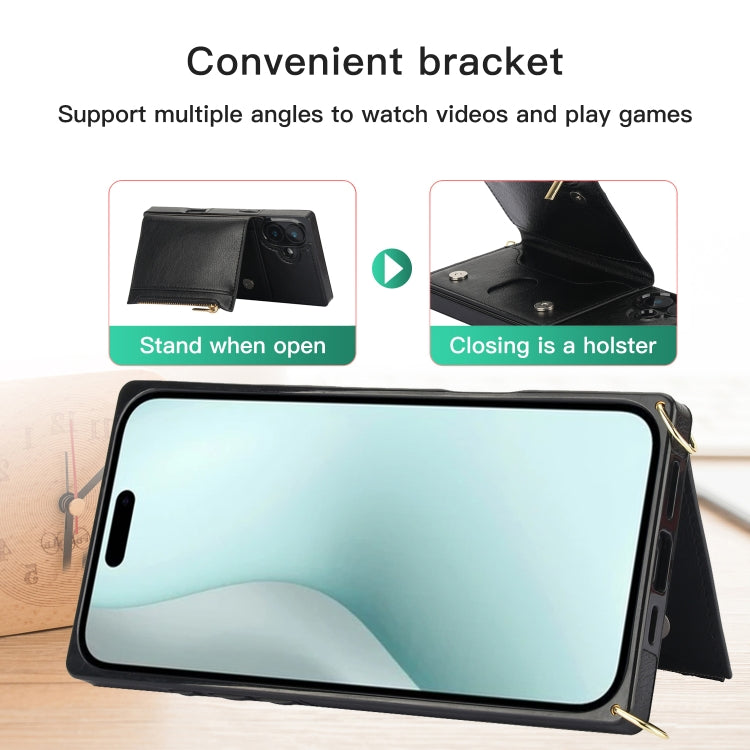 For iPhone 16 Square Zipper Wallet Bag TPU+PU Back Cover Case