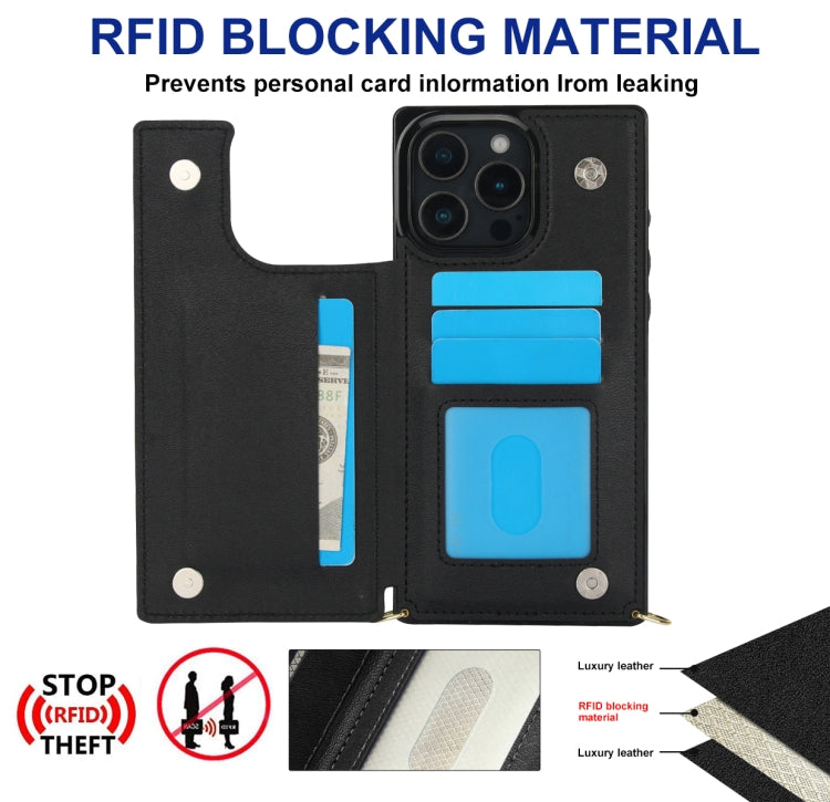 For iPhone 16 Pro Max Cross-body Square Dual-Buckle Card Flip Wallet Phone Case