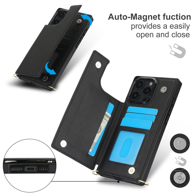 For iPhone 16 Pro Max Cross-body Square Dual-Buckle Card Flip Wallet Phone Case