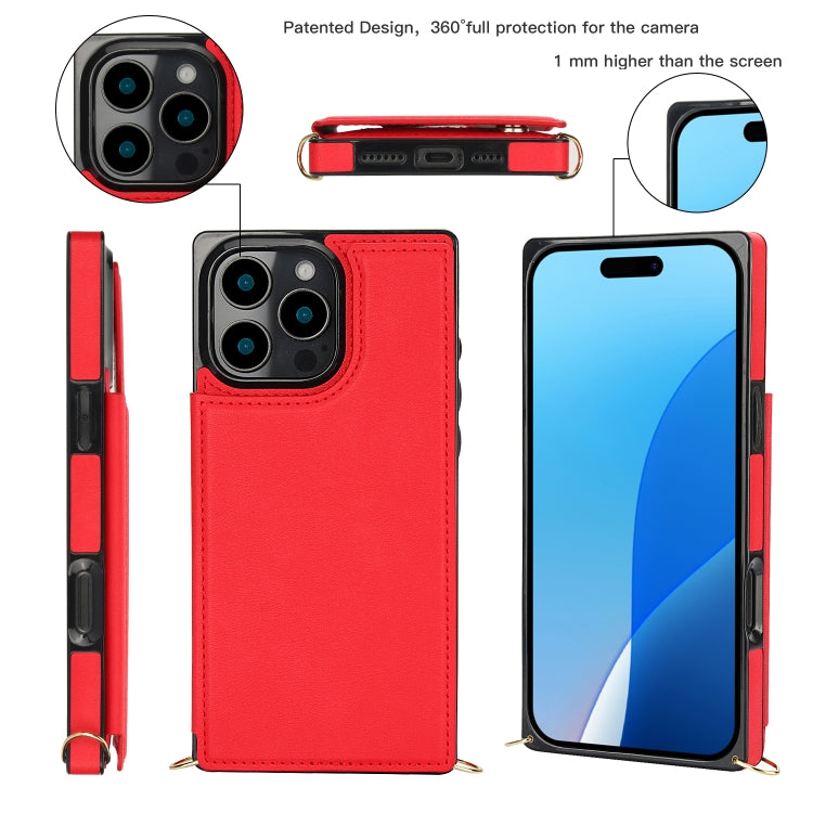 For iPhone 16 Pro Max Cross-body Square Dual-Buckle Card Flip Wallet Phone Case