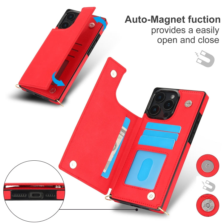 For iPhone 16 Pro Max Cross-body Square Dual-Buckle Card Flip Wallet Phone Case