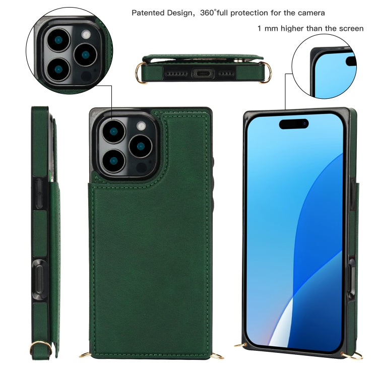 For iPhone 16 Pro Max Cross-body Square Dual-Buckle Card Flip Wallet Phone Case