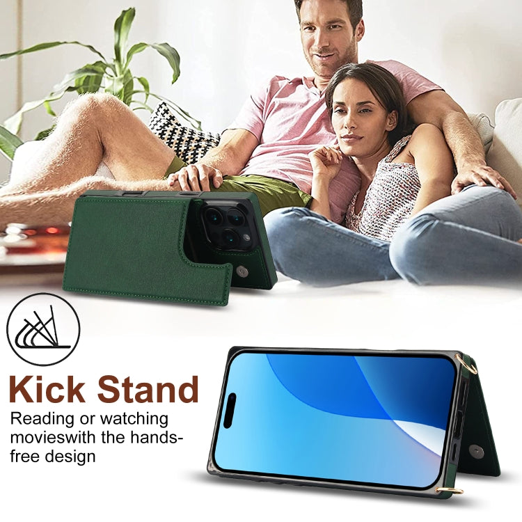 For iPhone 16 Pro Max Cross-body Square Dual-Buckle Card Flip Wallet Phone Case