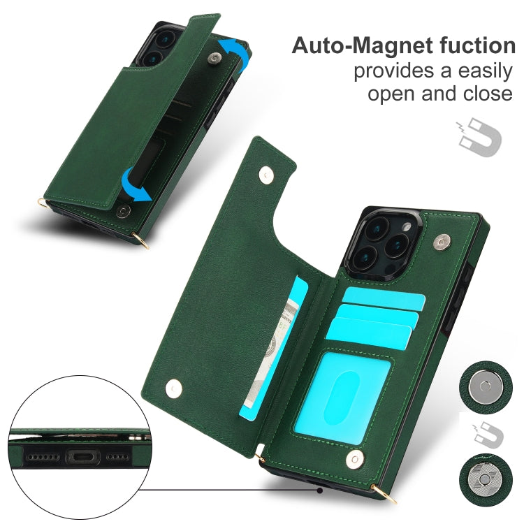 For iPhone 16 Pro Max Cross-body Square Dual-Buckle Card Flip Wallet Phone Case