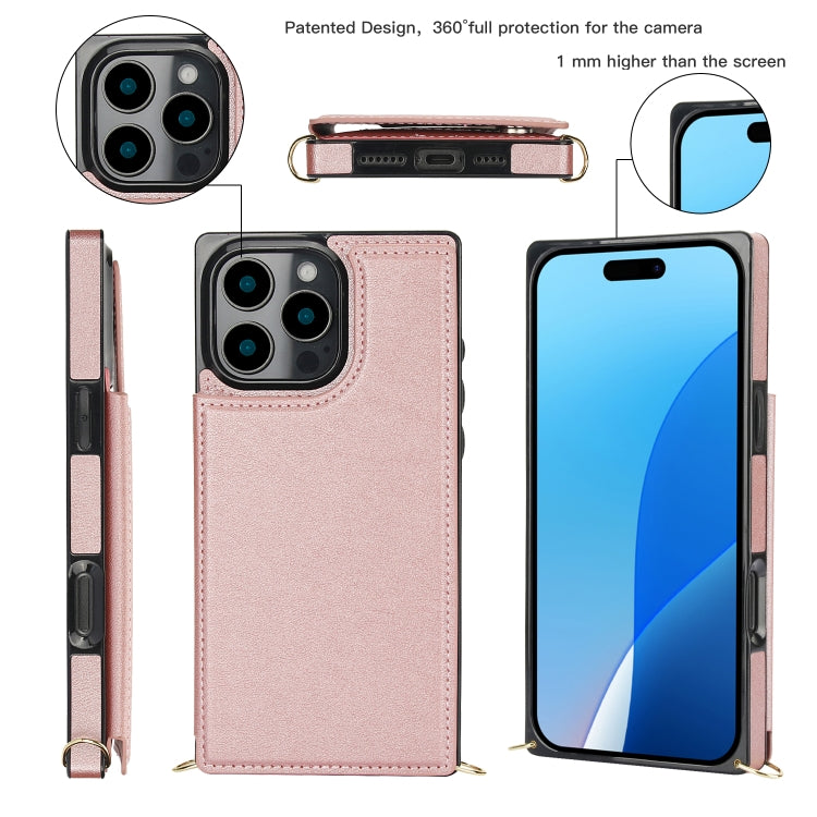 For iPhone 16 Pro Max Cross-body Square Dual-Buckle Card Flip Wallet Phone Case