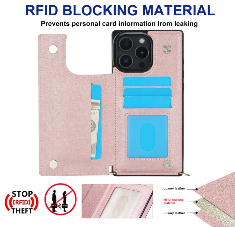 For iPhone 16 Pro Max Cross-body Square Dual-Buckle Card Flip Wallet Phone Case