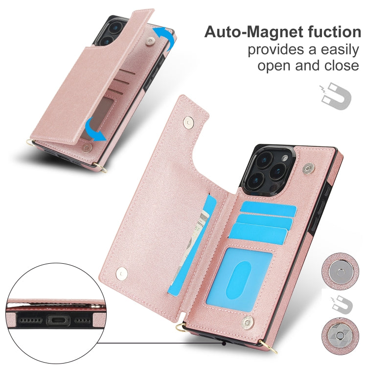 For iPhone 16 Pro Max Cross-body Square Dual-Buckle Card Flip Wallet Phone Case