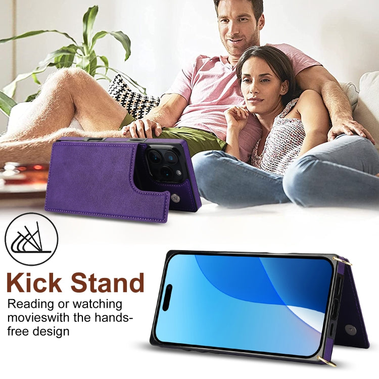For iPhone 16 Pro Max Cross-body Square Dual-Buckle Card Flip Wallet Phone Case