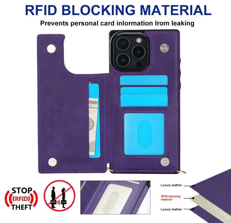 For iPhone 16 Pro Max Cross-body Square Dual-Buckle Card Flip Wallet Phone Case