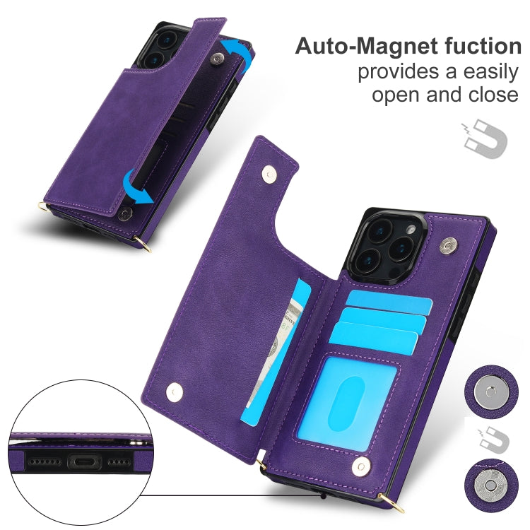 For iPhone 16 Pro Max Cross-body Square Dual-Buckle Card Flip Wallet Phone Case