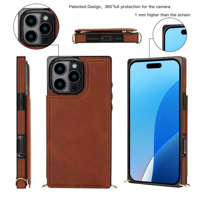 For iPhone 16 Pro Max Cross-body Square Dual-Buckle Card Flip Wallet Phone Case