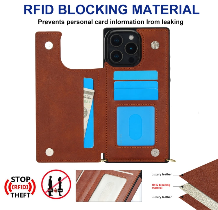 For iPhone 16 Pro Max Cross-body Square Dual-Buckle Card Flip Wallet Phone Case