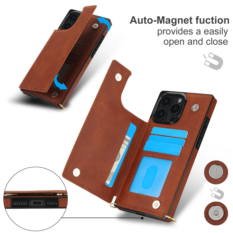 For iPhone 16 Pro Max Cross-body Square Dual-Buckle Card Flip Wallet Phone Case