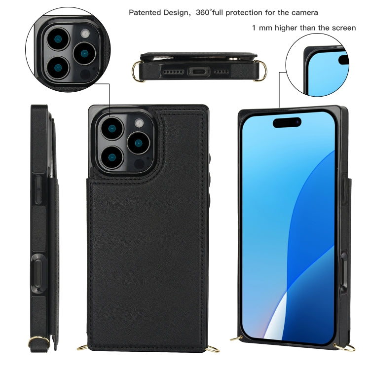 For iPhone 16 Pro Cross-body Square Dual-Buckle Card Flip Wallet Phone Case