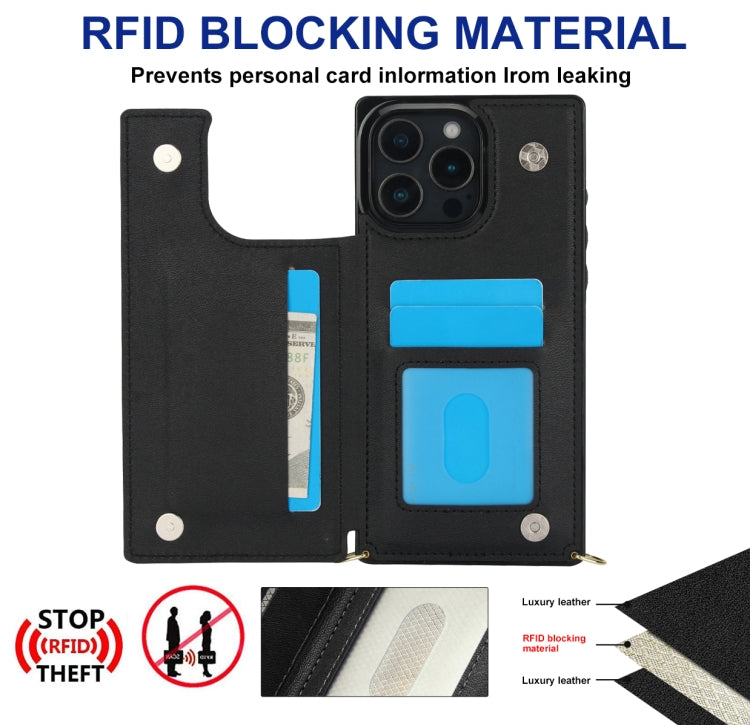 For iPhone 16 Pro Cross-body Square Dual-Buckle Card Flip Wallet Phone Case