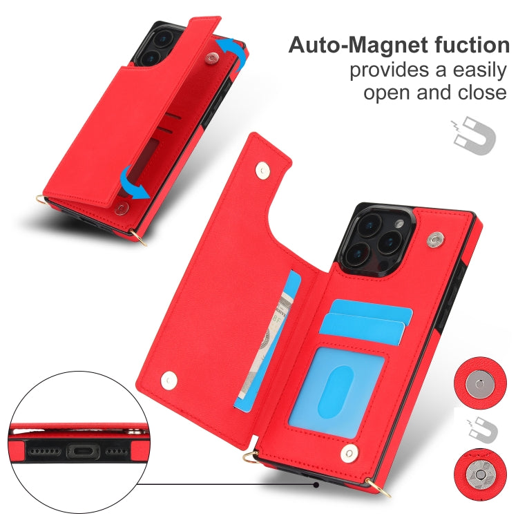 For iPhone 16 Pro Cross-body Square Dual-Buckle Card Flip Wallet Phone Case