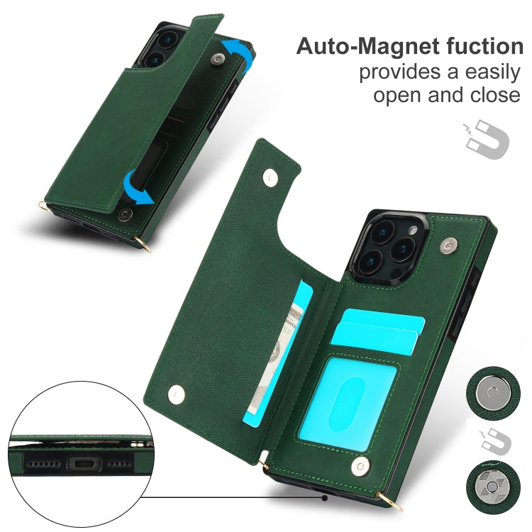For iPhone 16 Pro Cross-body Square Dual-Buckle Card Flip Wallet Phone Case