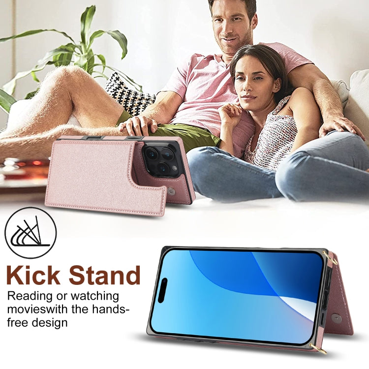 For iPhone 16 Pro Cross-body Square Dual-Buckle Card Flip Wallet Phone Case
