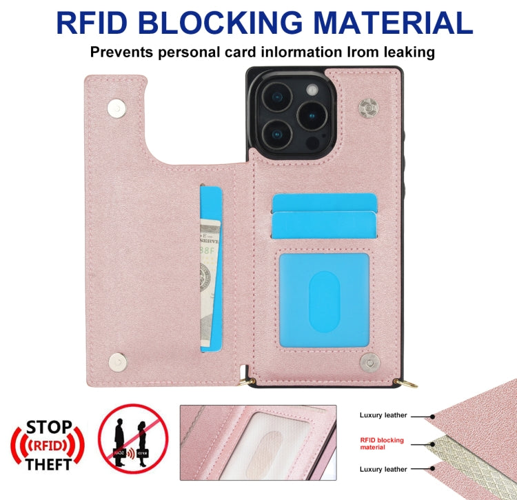 For iPhone 16 Pro Cross-body Square Dual-Buckle Card Flip Wallet Phone Case