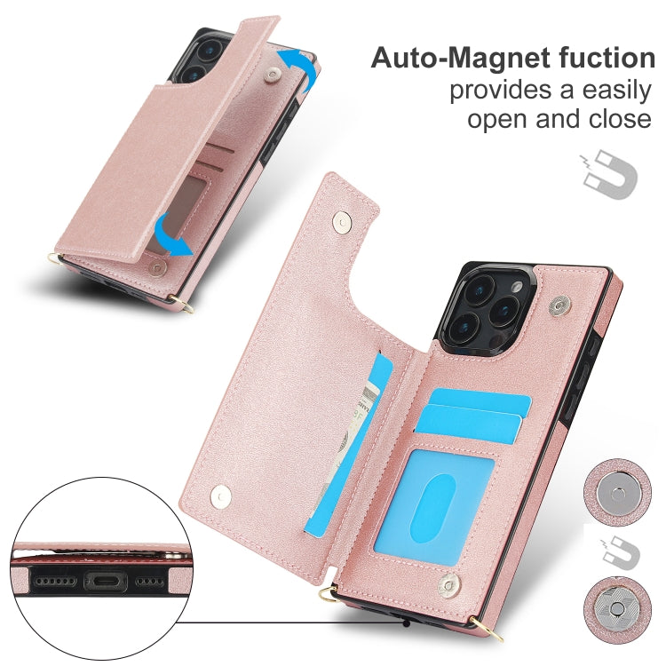 For iPhone 16 Pro Cross-body Square Dual-Buckle Card Flip Wallet Phone Case
