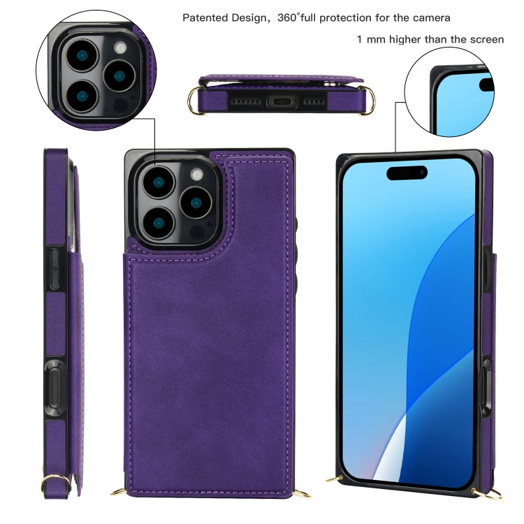 For iPhone 16 Pro Cross-body Square Dual-Buckle Card Flip Wallet Phone Case