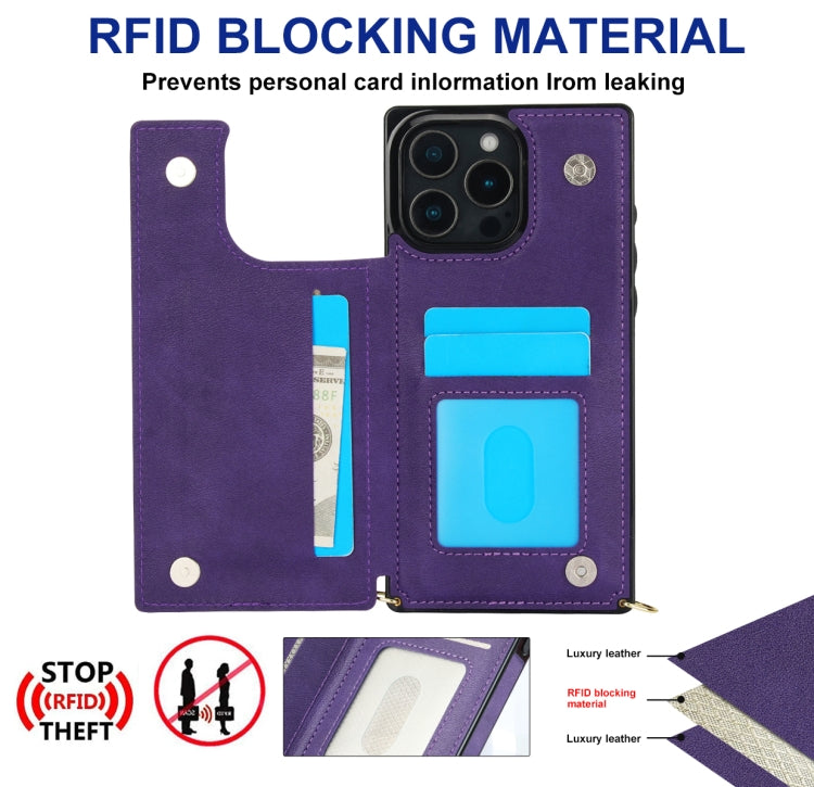 For iPhone 16 Pro Cross-body Square Dual-Buckle Card Flip Wallet Phone Case