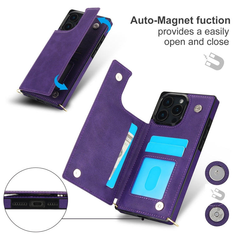 For iPhone 16 Pro Cross-body Square Dual-Buckle Card Flip Wallet Phone Case