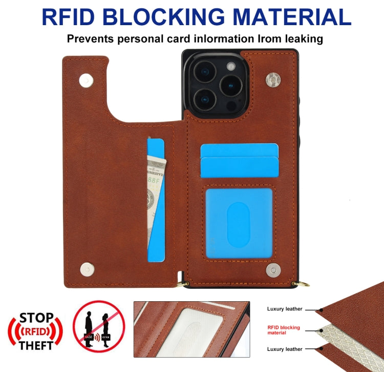 For iPhone 16 Pro Cross-body Square Dual-Buckle Card Flip Wallet Phone Case